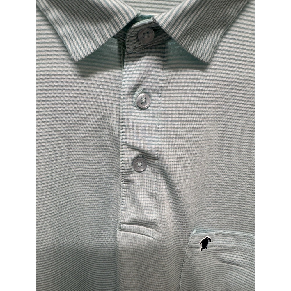 Simply Southern Mens XXL Performance Polo Shirt Aqua Blue Striped Turtle Logo - Picture 2 of 9